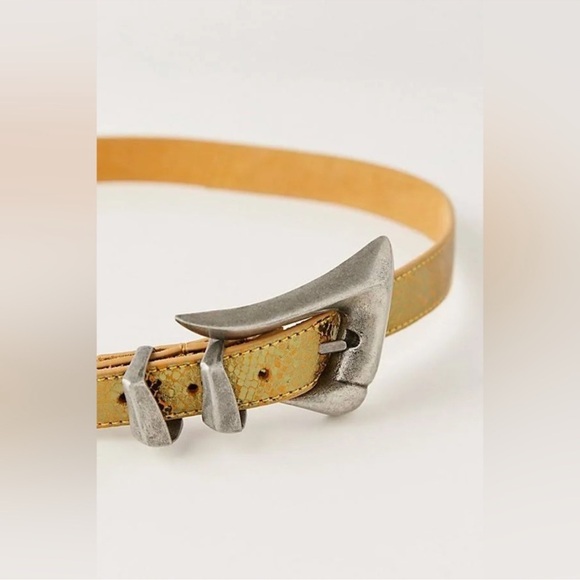 NWT Free People Billie Leather Belt M/L Honey Silver Buckle - Picture 5 of 10